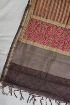 Brown Mul Cotton–Mul Chanderi Suit Set with Beige Striped Pattern