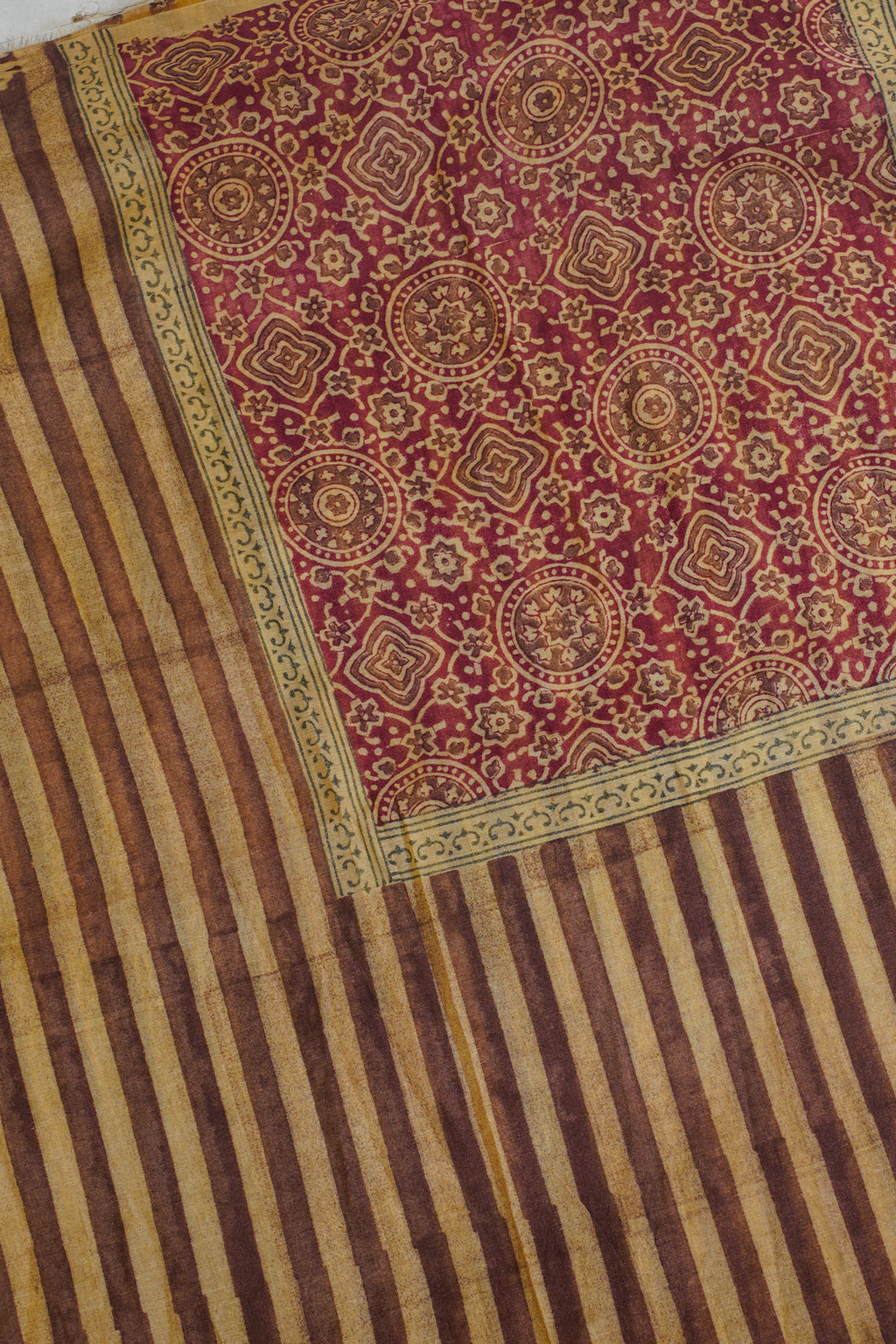 Brown Mul Cotton–Mul Chanderi Suit Set with Beige Striped Pattern