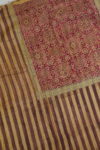 Brown Mul Cotton–Mul Chanderi Suit Set with Beige Striped Pattern