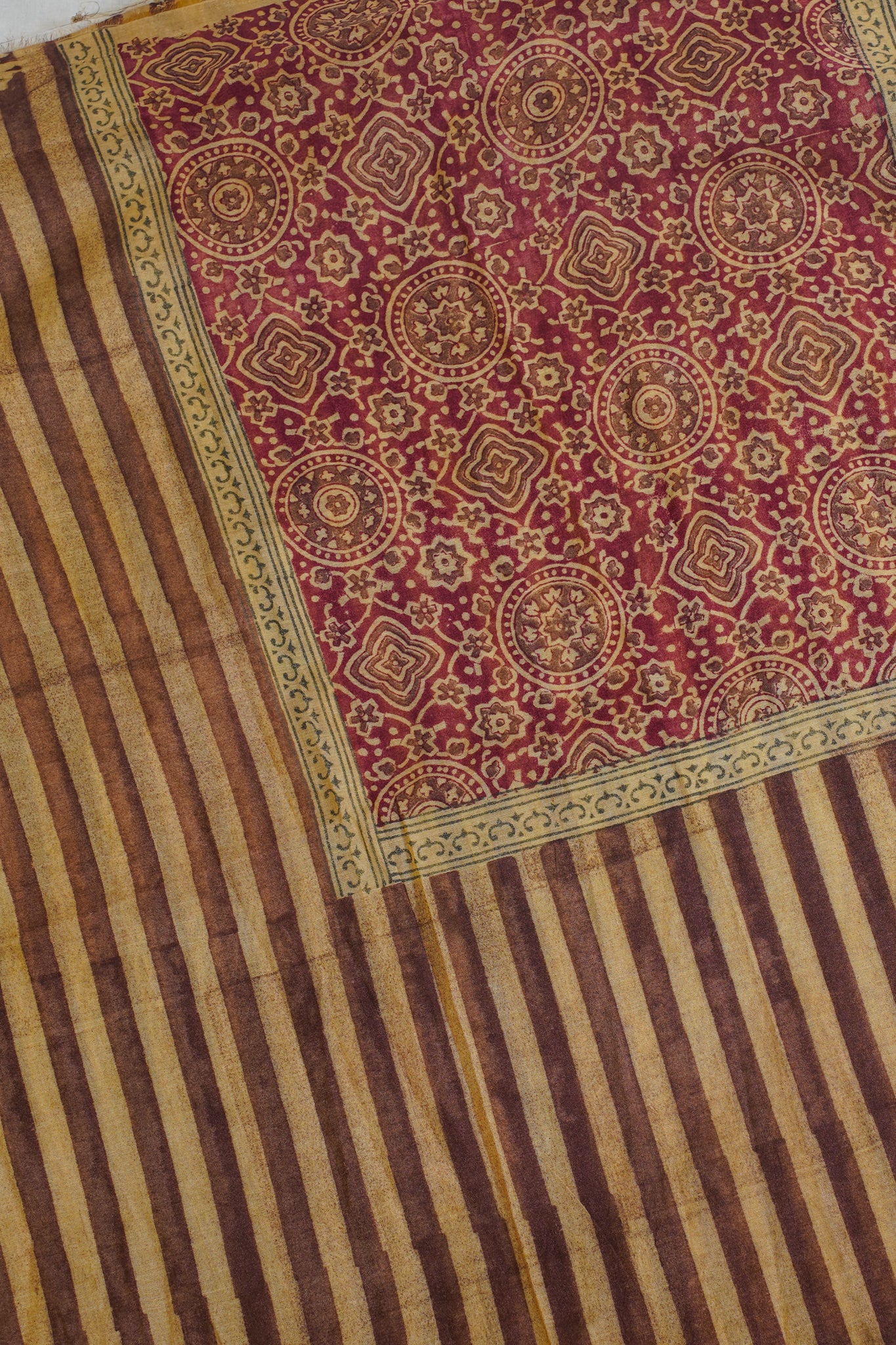 Brown Mul Cotton–Mul Chanderi Suit Set with Beige Striped Pattern