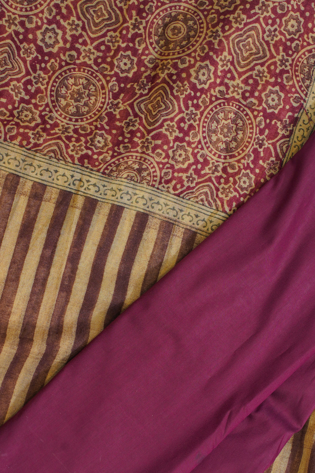 Brown Mul Cotton–Mul Chanderi Suit Set with Beige Striped Pattern