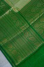 Green fabric with gold patterns on a white background