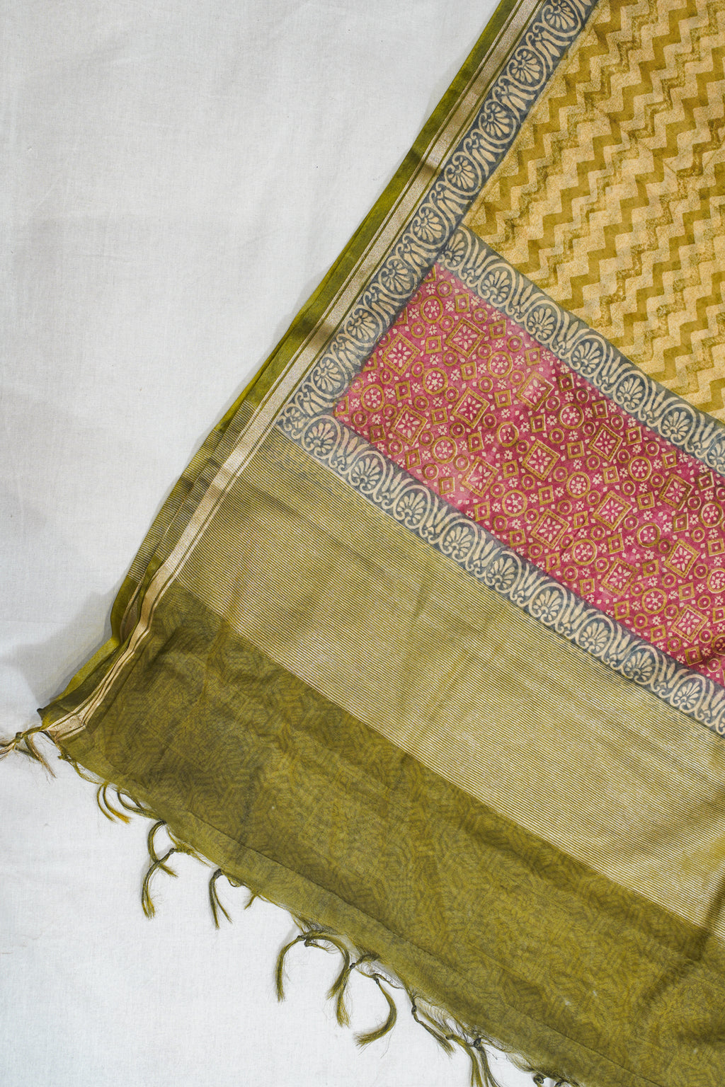 Olive Green Mul Cotton–Mul Chanderi Suit Set