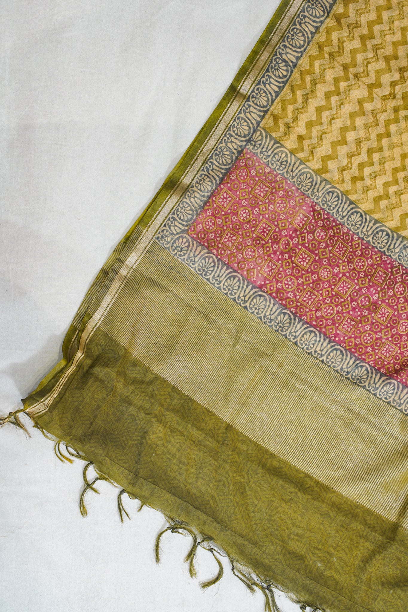 Olive Green Mul Cotton–Mul Chanderi Suit Set
