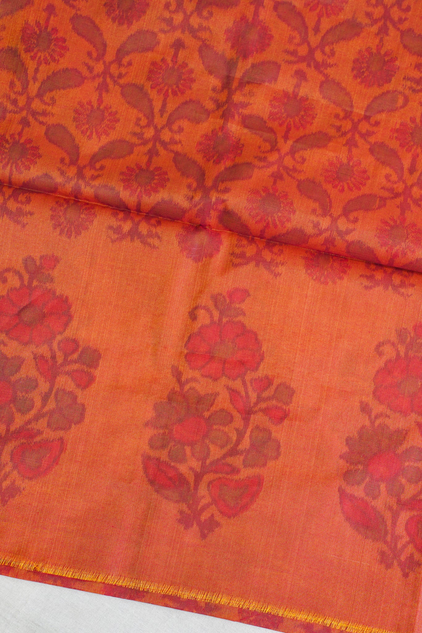 Rust Orange Cotton Suit Set Ikat Print