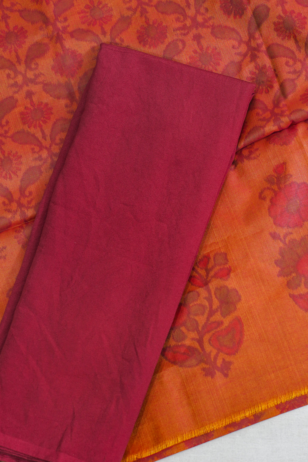 Rust Orange Cotton Suit Set Ikat Print