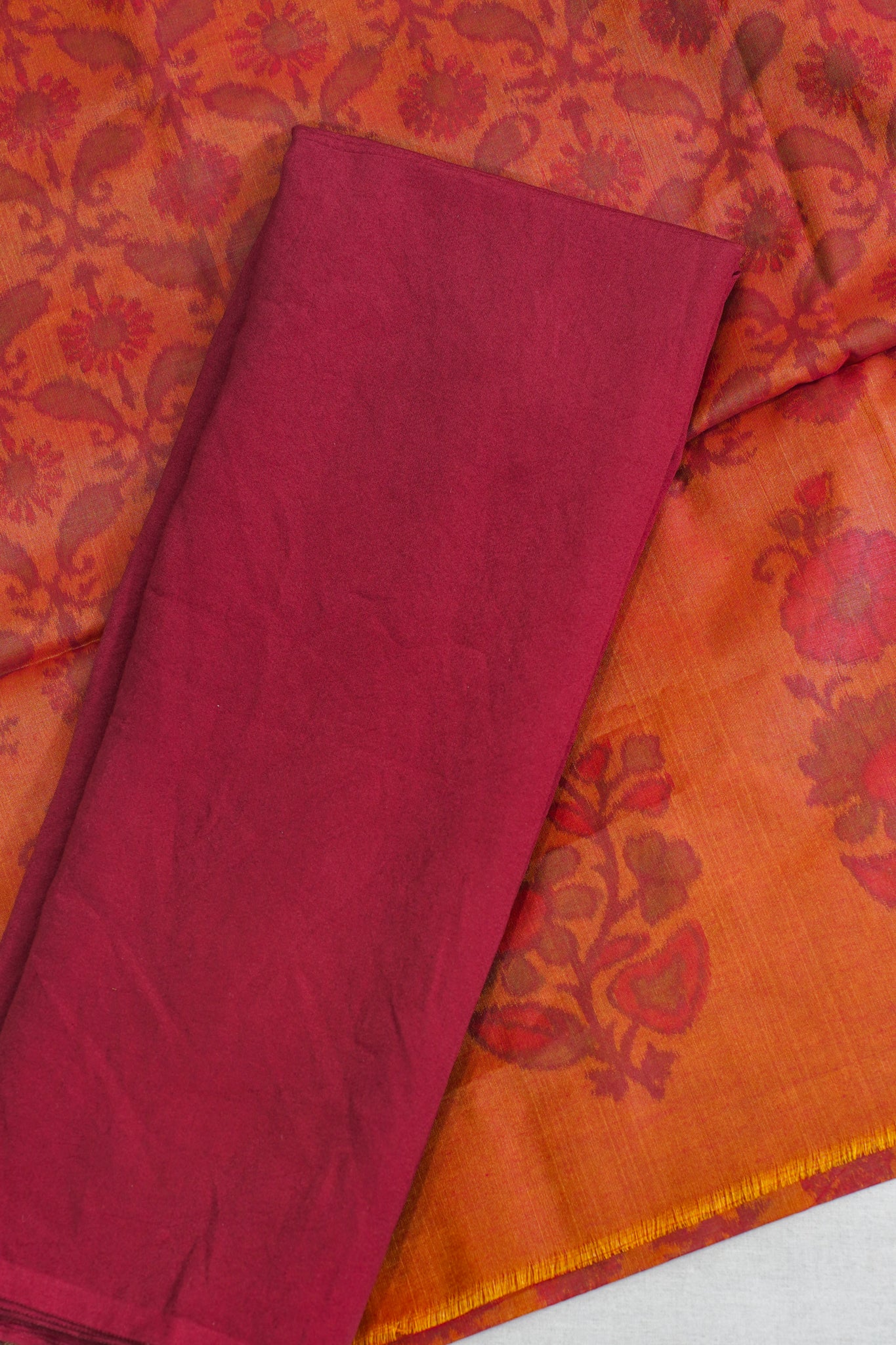 Rust Orange Cotton Suit Set Ikat Print
