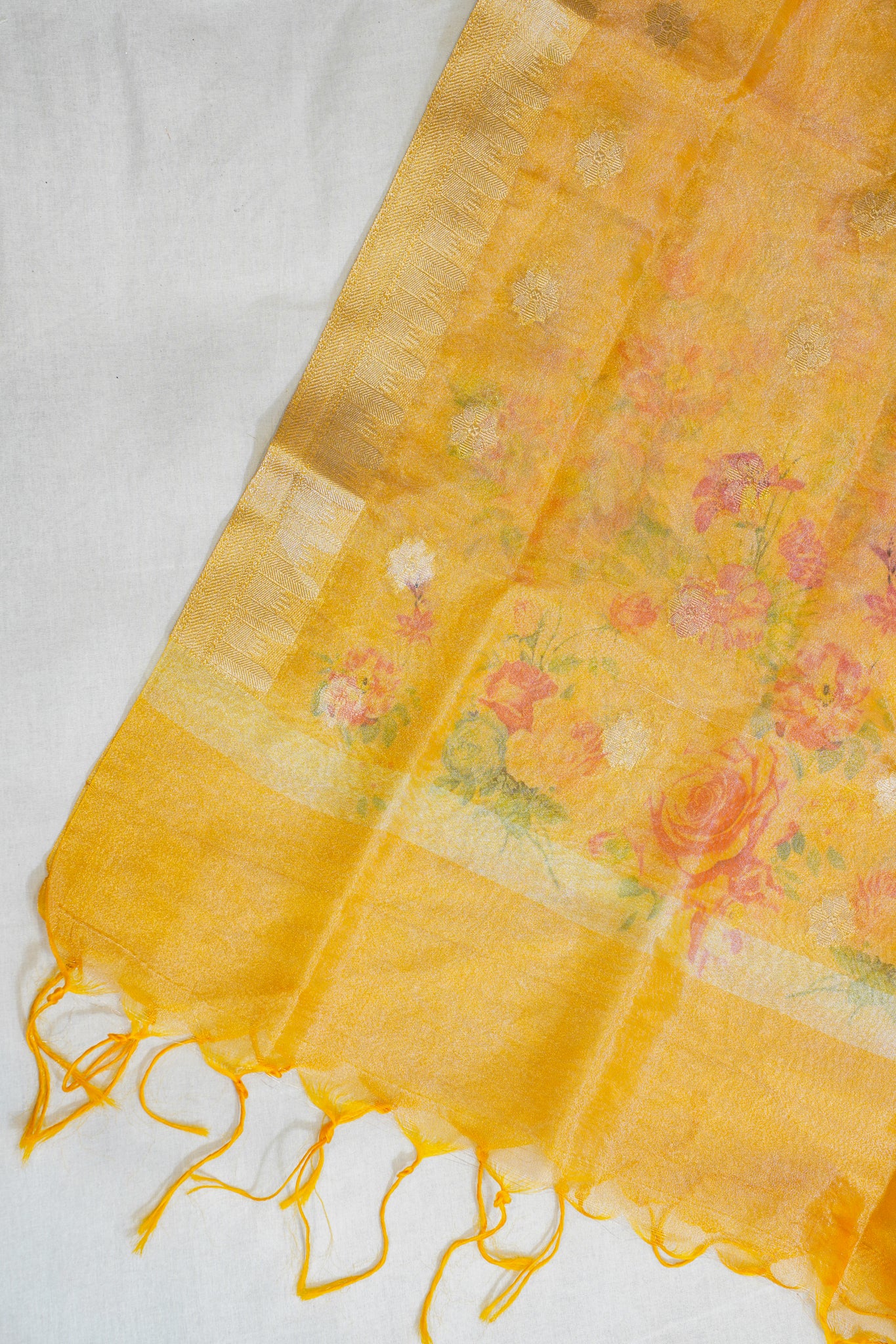 Yellow Tissue Suit Set with Digital Print