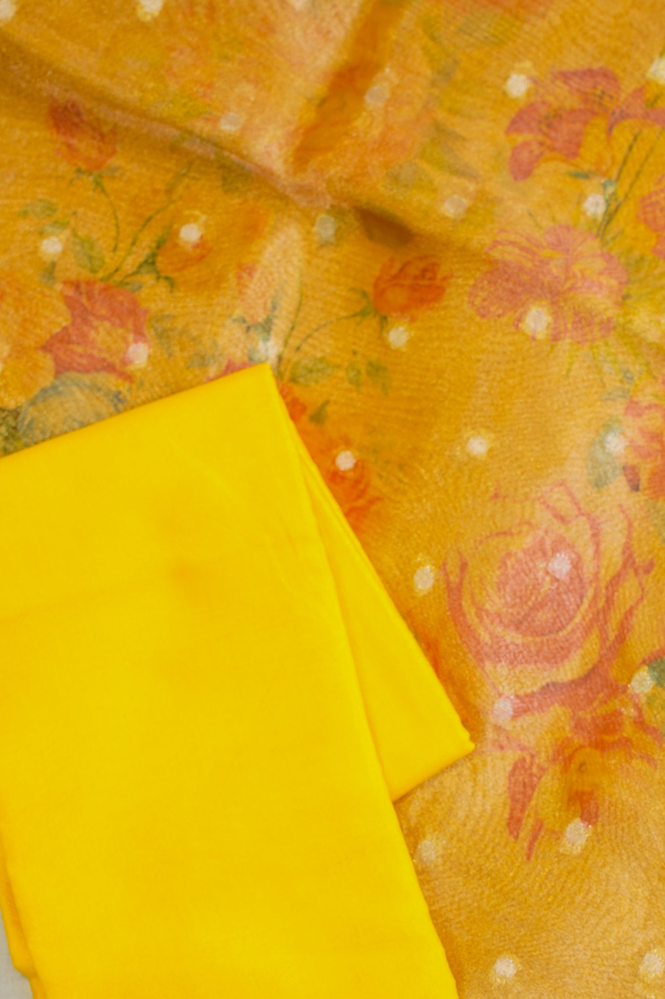 Yellow Tissue Suit Set with Digital Print