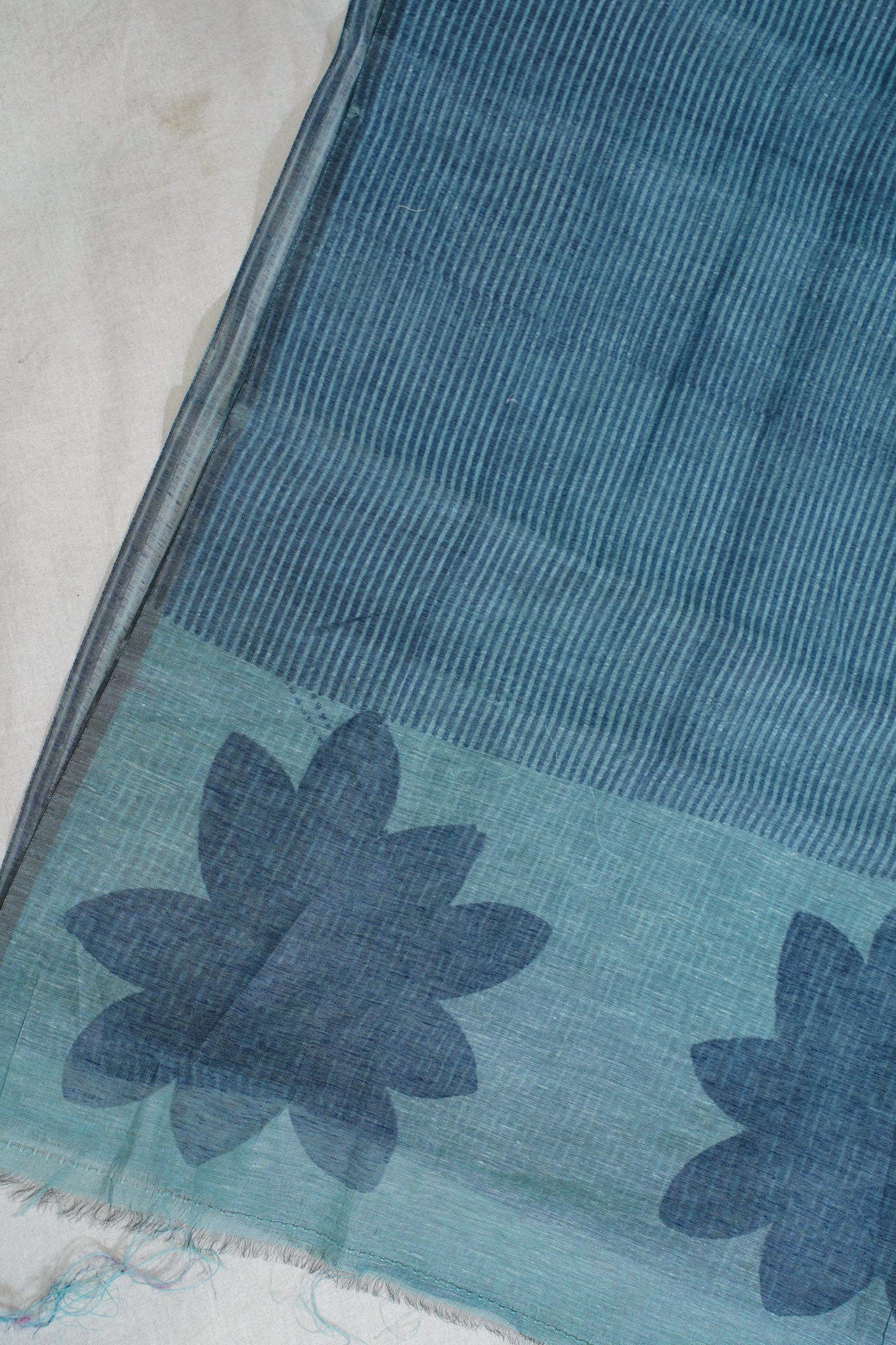 Blue Linen Cotton Suit Set with Bold Print