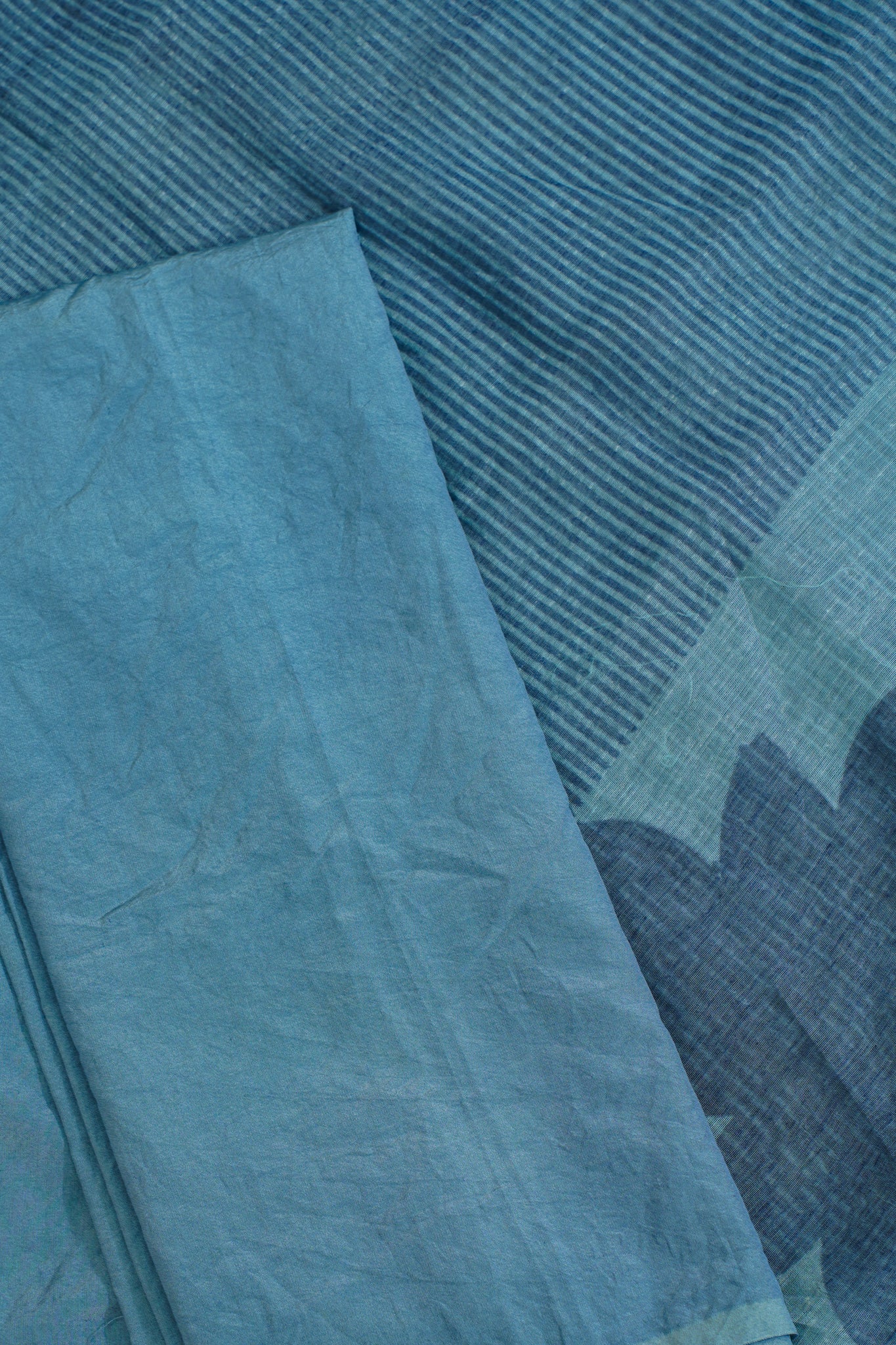 Blue Linen Cotton Suit Set with Bold Print