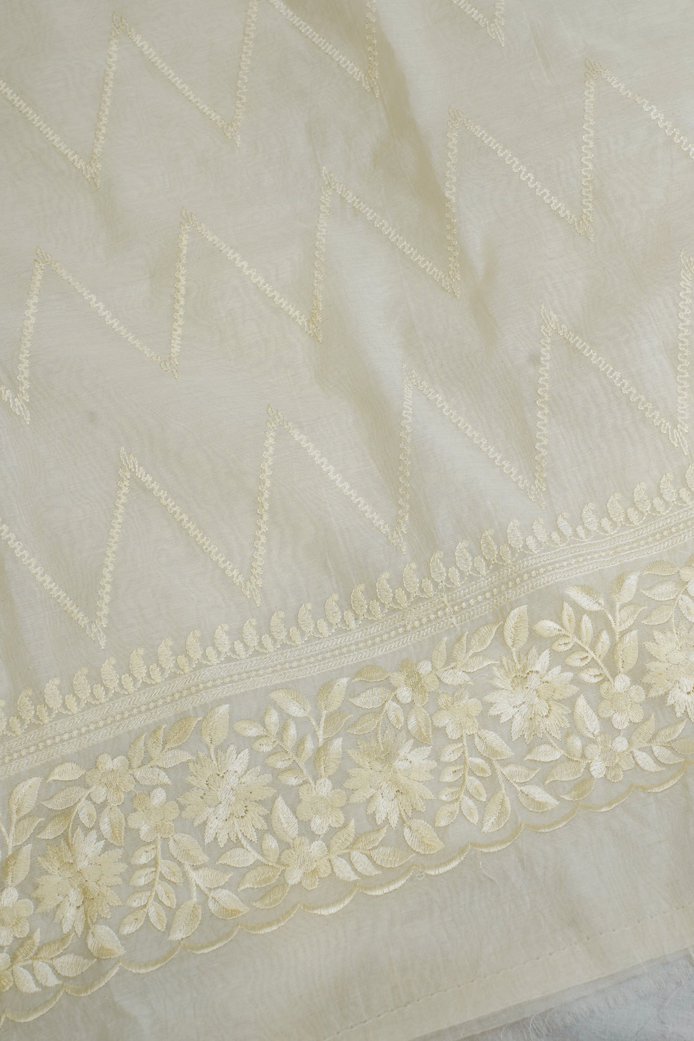 White Mul Cotton–Mul Chanderi Suit Set