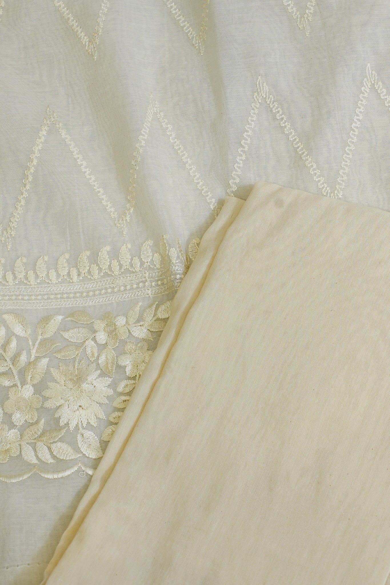 White Mul Cotton–Mul Chanderi Suit Set