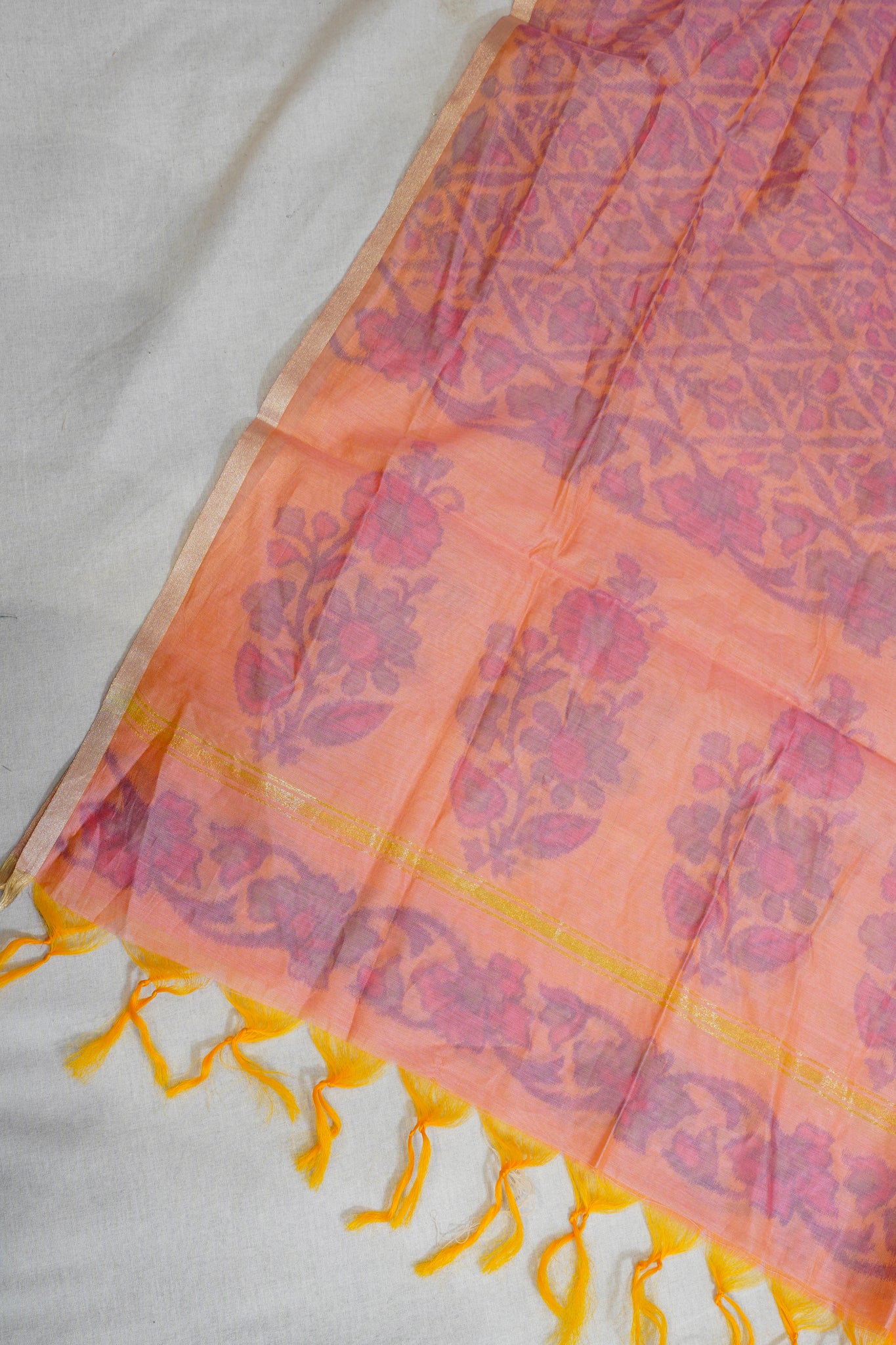 Pink–Orange Ikat Cotton Suit Set with Ikat Print