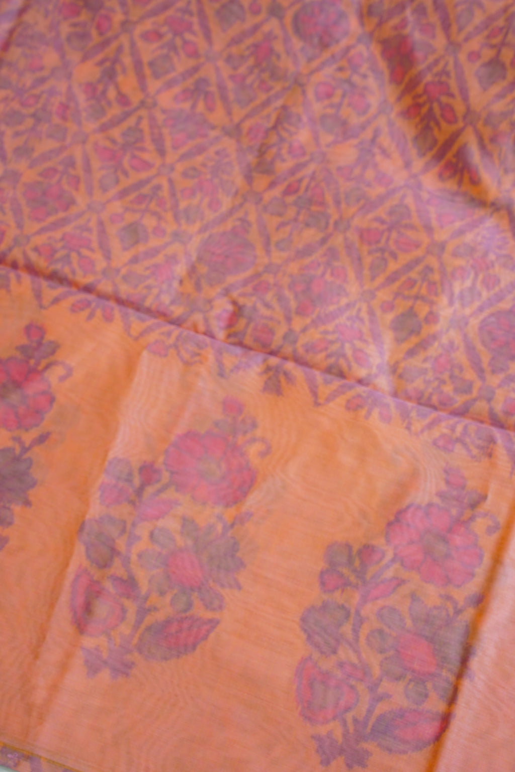 Pink–Orange Ikat Cotton Suit Set with Ikat Print