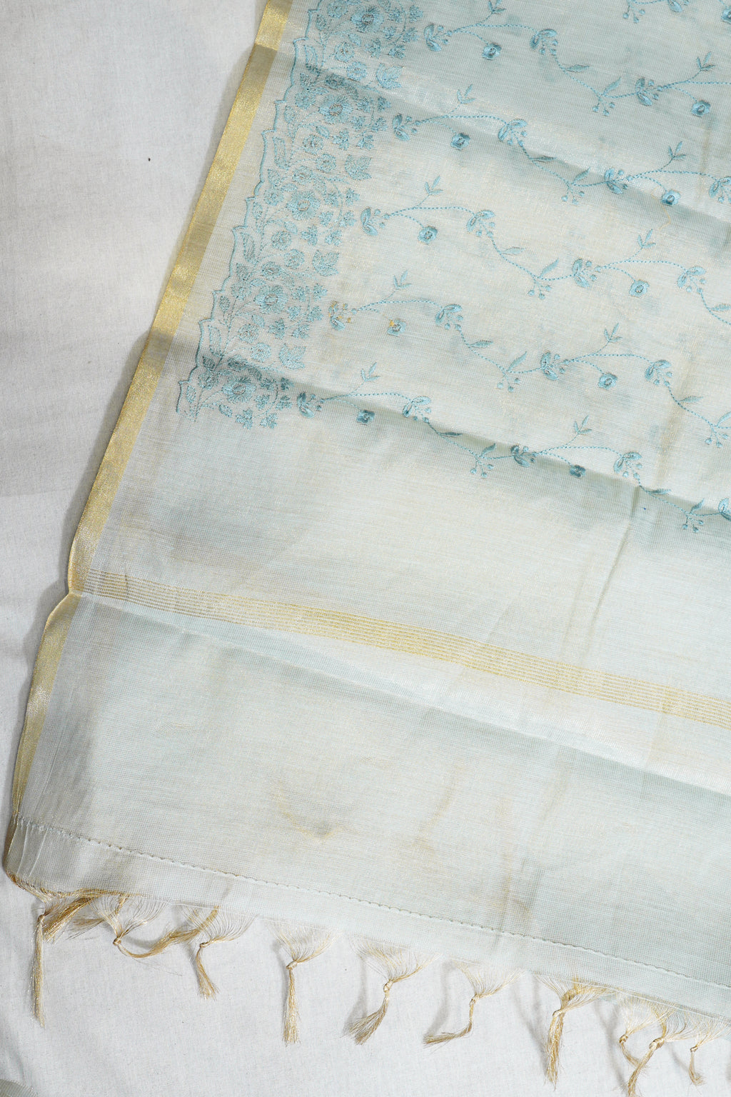 Pastel Blue Linen tissue Suit Set with embroidery