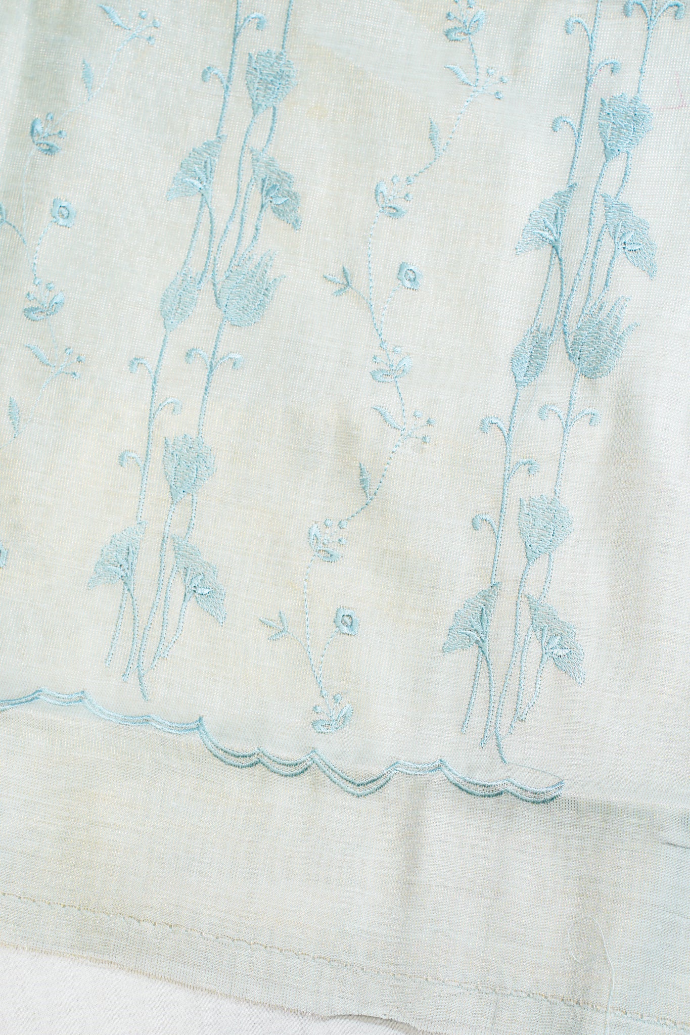 Pastel Blue Linen tissue Suit Set with embroidery