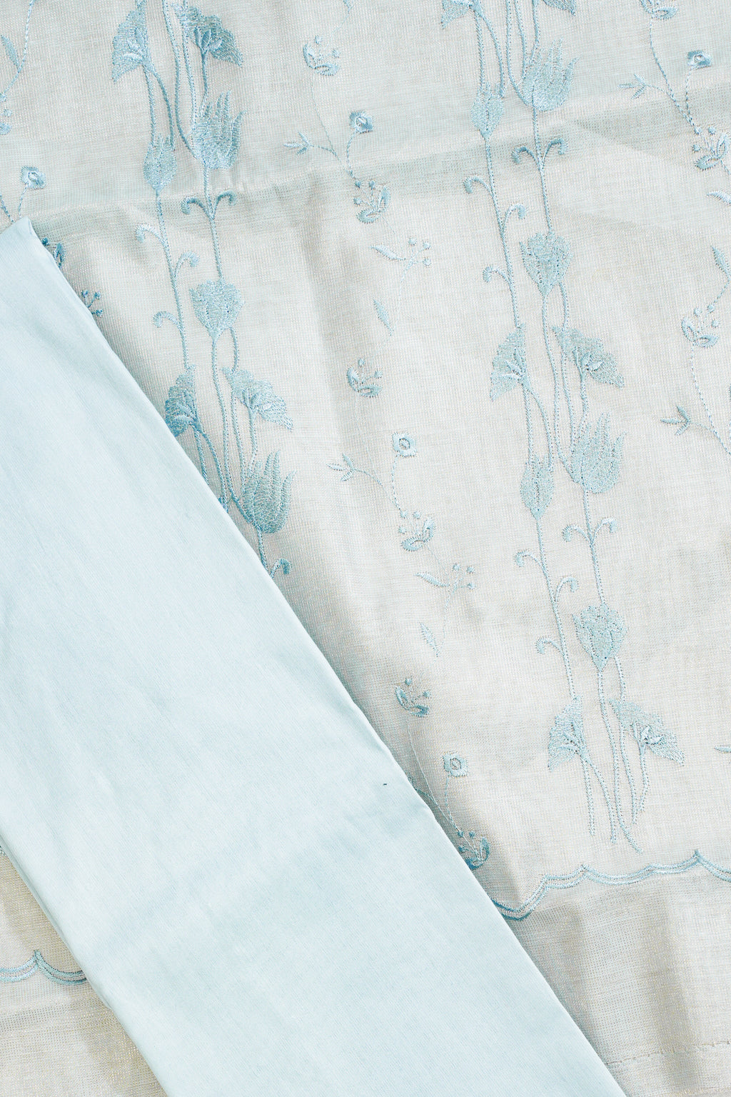 Pastel Blue Linen tissue Suit Set with embroidery