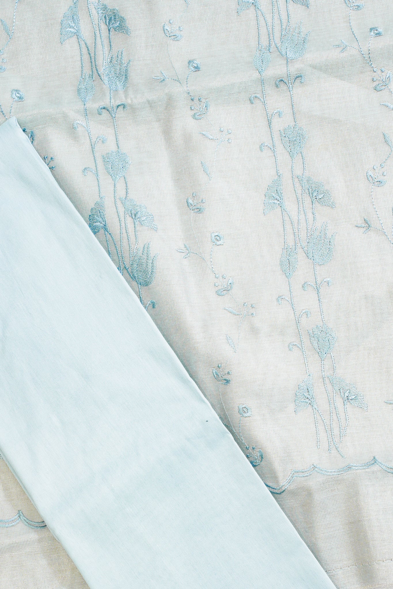 Pastel Blue Linen tissue Suit Set with embroidery