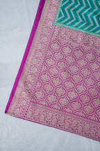 Turquoise Mushroo Silk Saree with Pink Border and Pallu