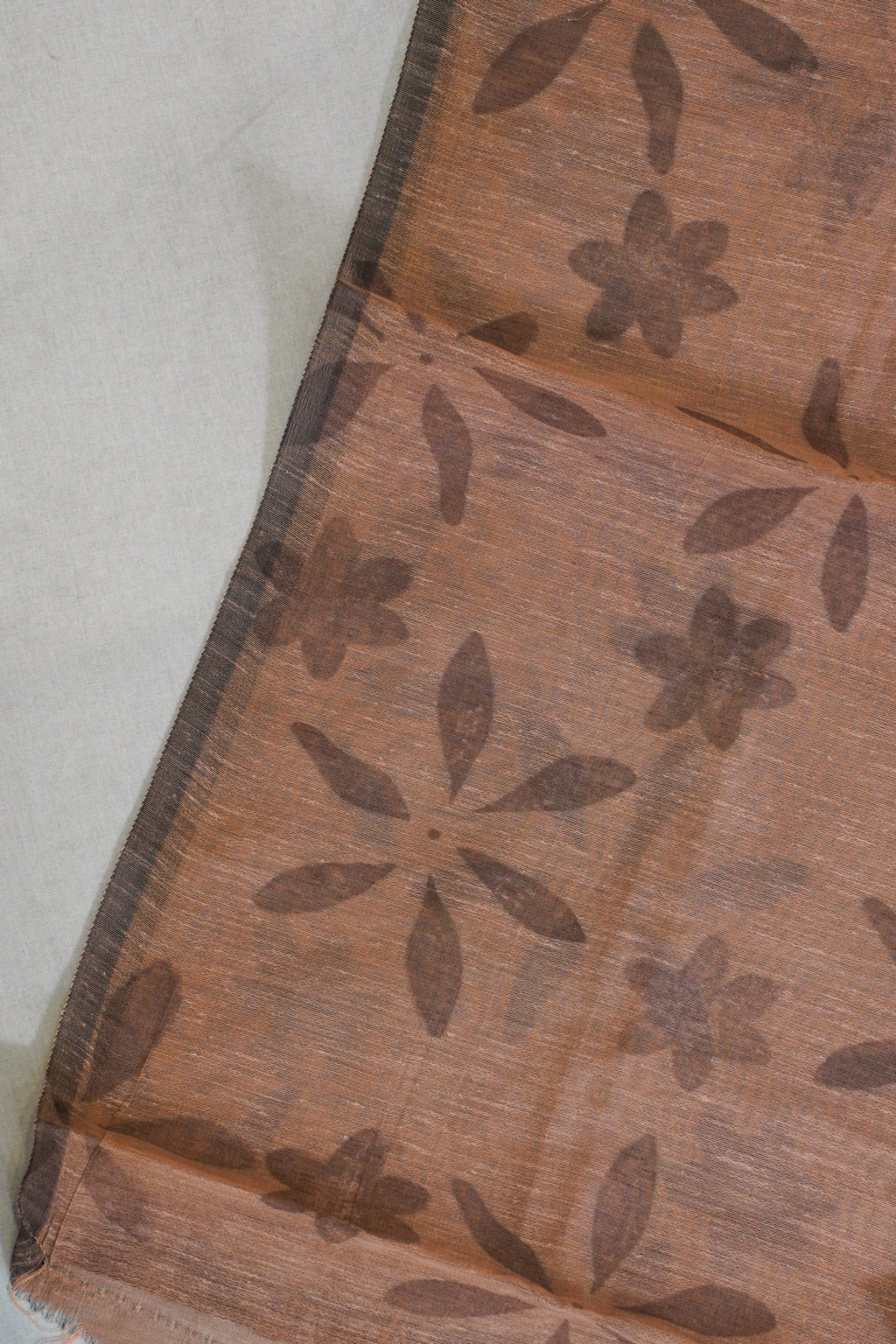 Brown Linen Cotton Suit Set with Block Print