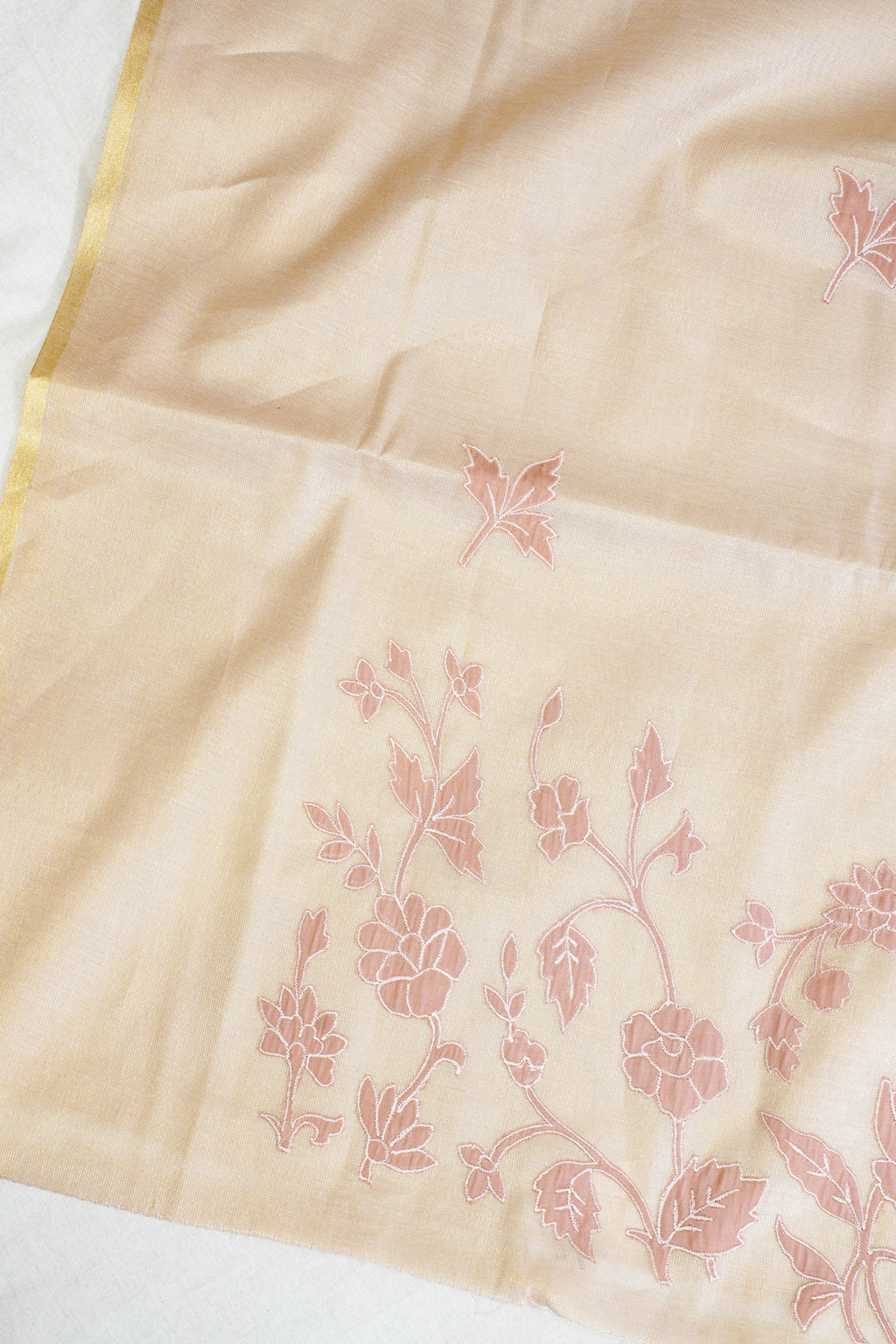 Pastel Pink Linen Tissue Suit Set with Applique Work