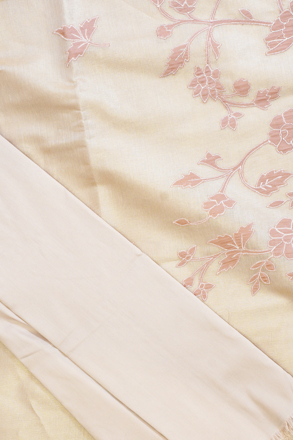 Pastel Pink Linen Tissue Suit Set with Applique Work