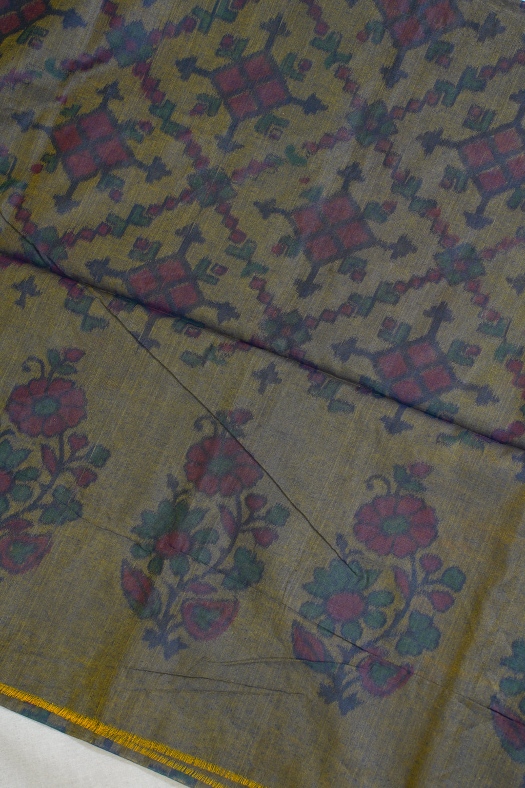 Navy–Olive Ikat Cotton Suit Set