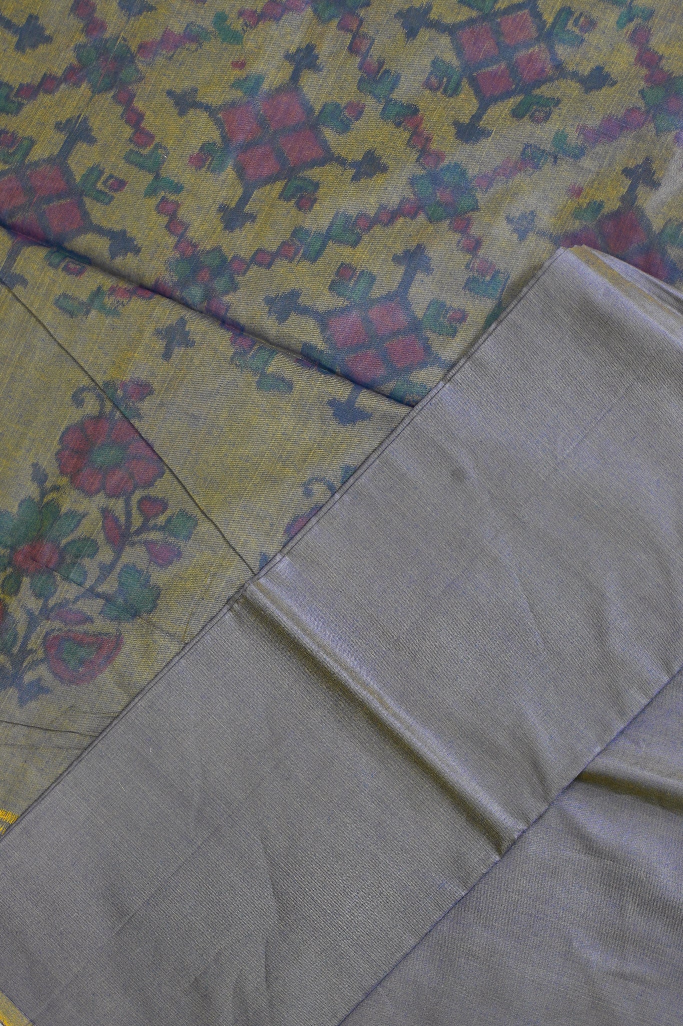 Navy–Olive Ikat Cotton Suit Set