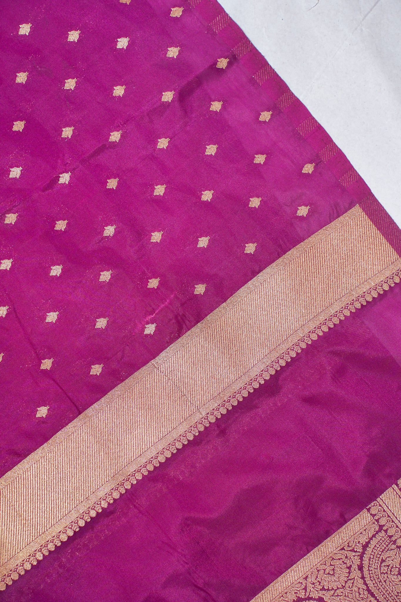 Pink Banarasi Woven Katan Silk Saree with Purple Contrast Border