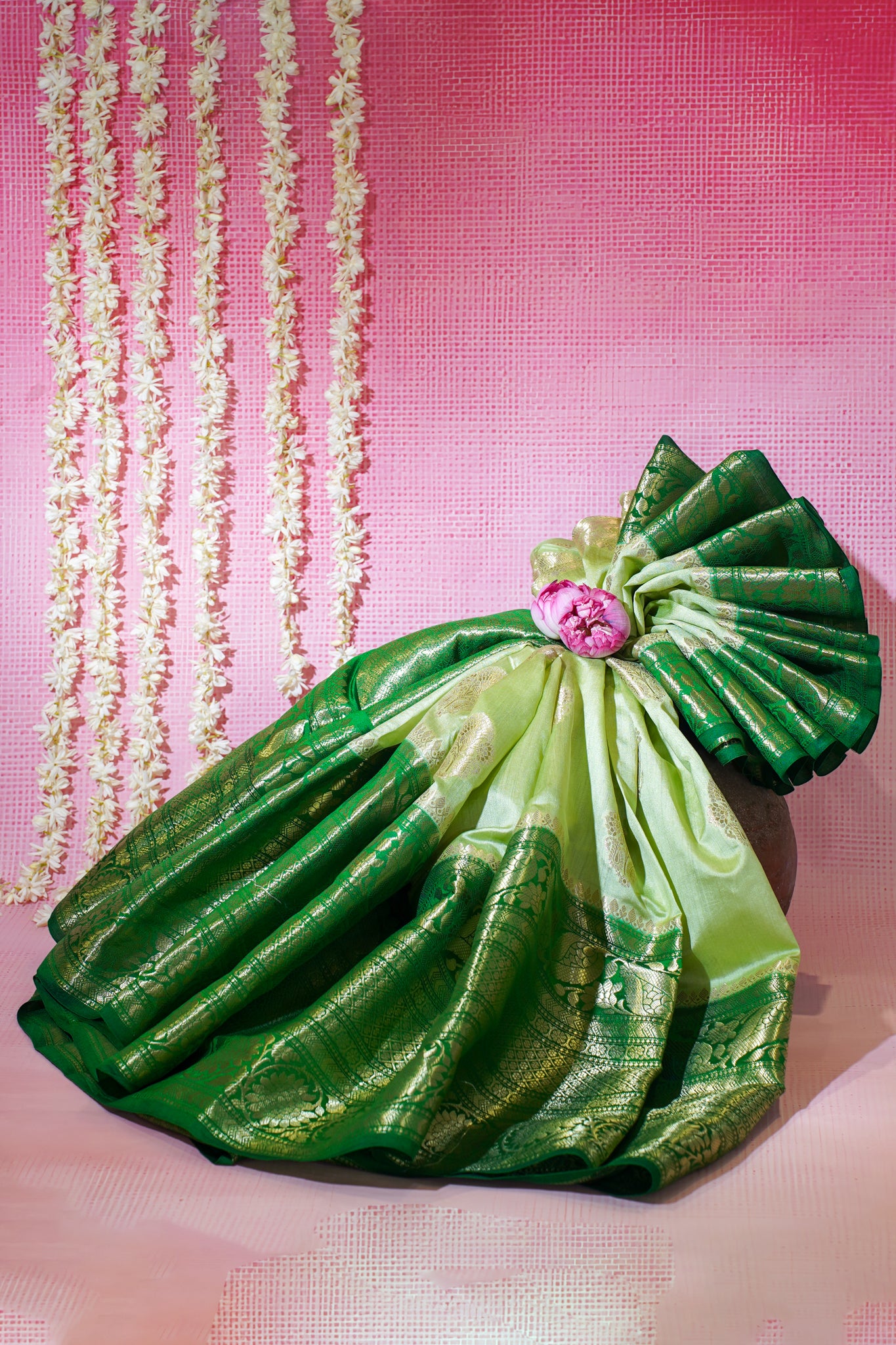 Pista Green Pure Chiniya Silk Saree