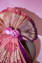 Pink Banarasi Woven Katan Silk Saree with Purple Contrast Border