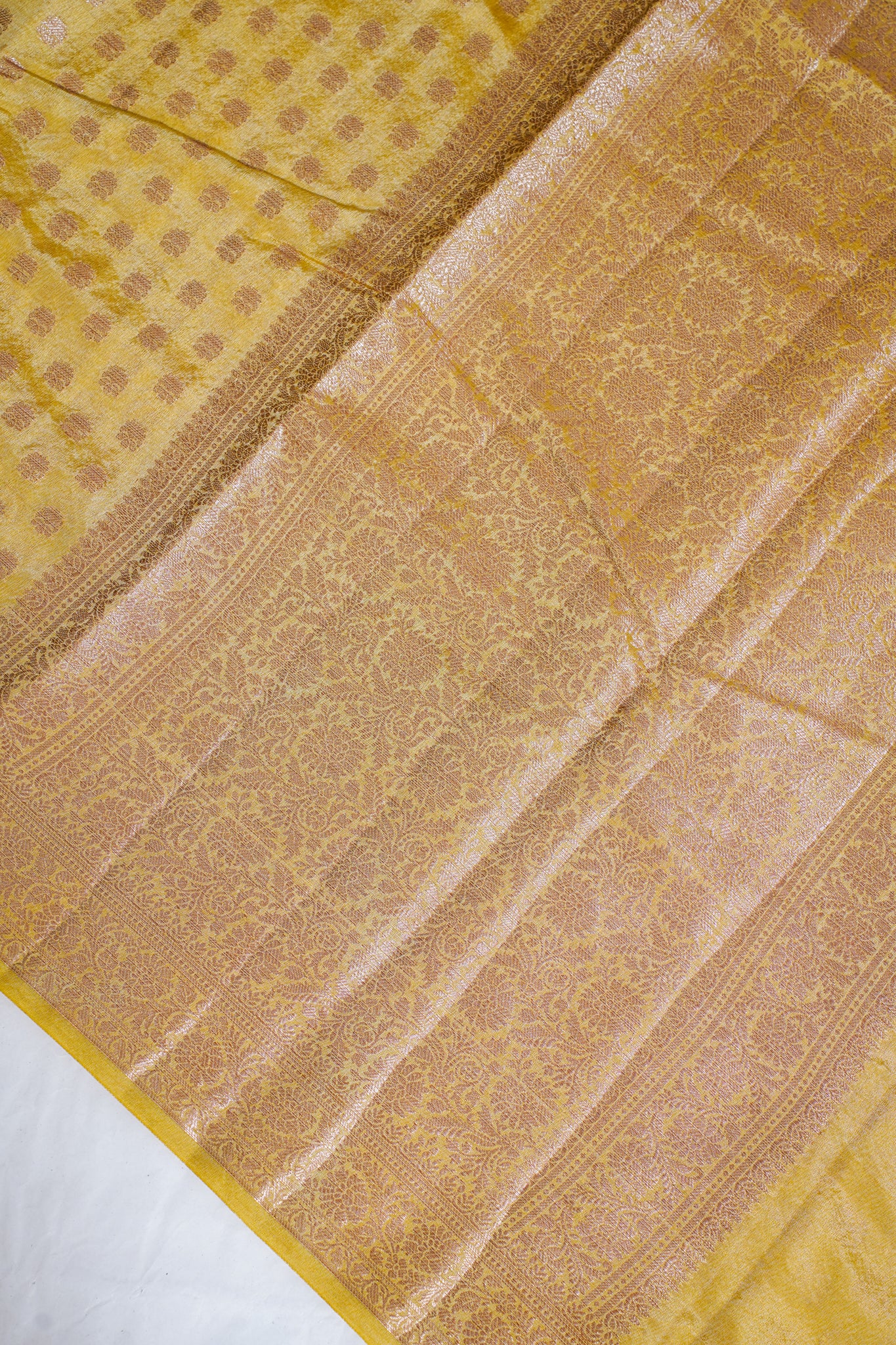 Yellow Semi Chiniya Saree with Antique Zari Weaving
