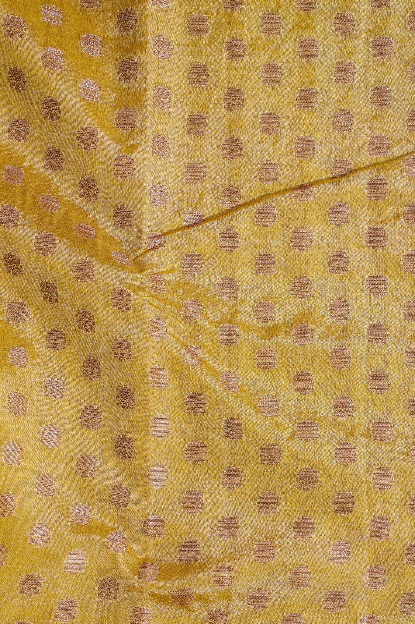 Yellow Semi Chiniya Saree with Antique Zari Weaving