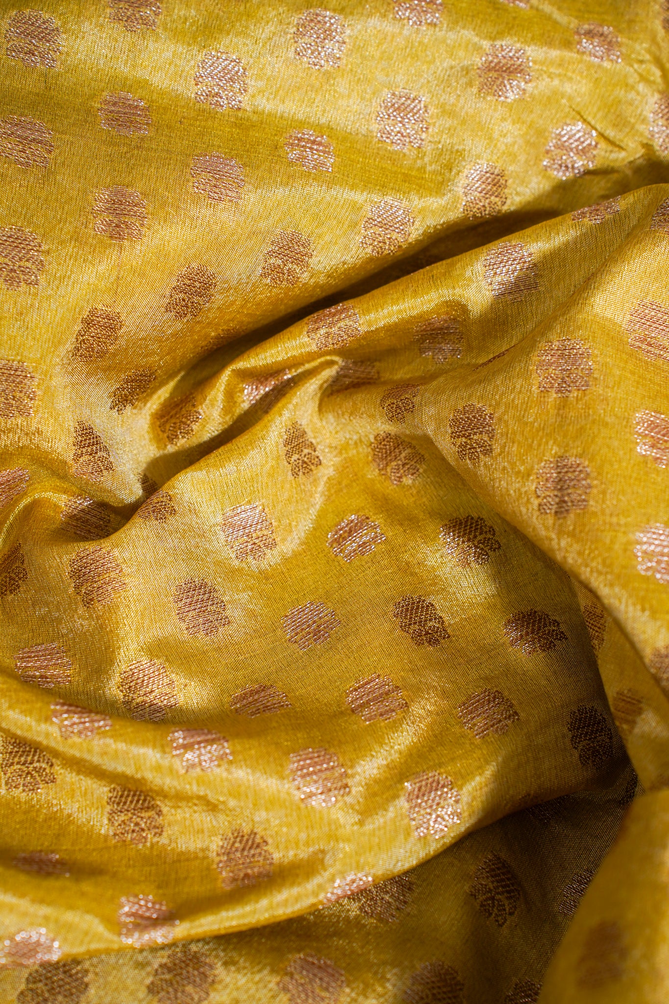 Yellow Semi Chiniya Saree with Antique Zari Weaving