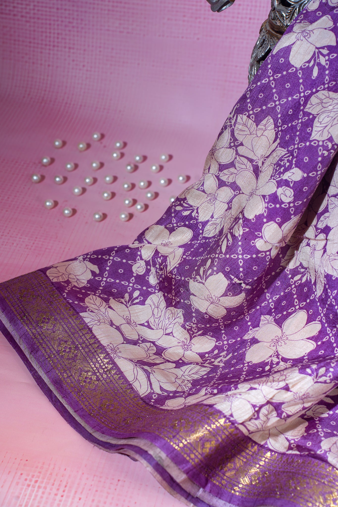 Purple Muga Silk Kalamkari Print Fancy Saree