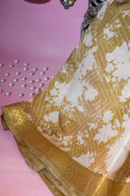 Mustard Yellow Muga Silk Kalamkari Print Fancy Saree