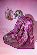 Pink Mushroo Silk Saree with Kalamkari Print (Floral & Bird Patterns)