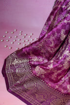 Pink Mushroo Silk Saree with Kalamkari Print (Floral & Bird Patterns)