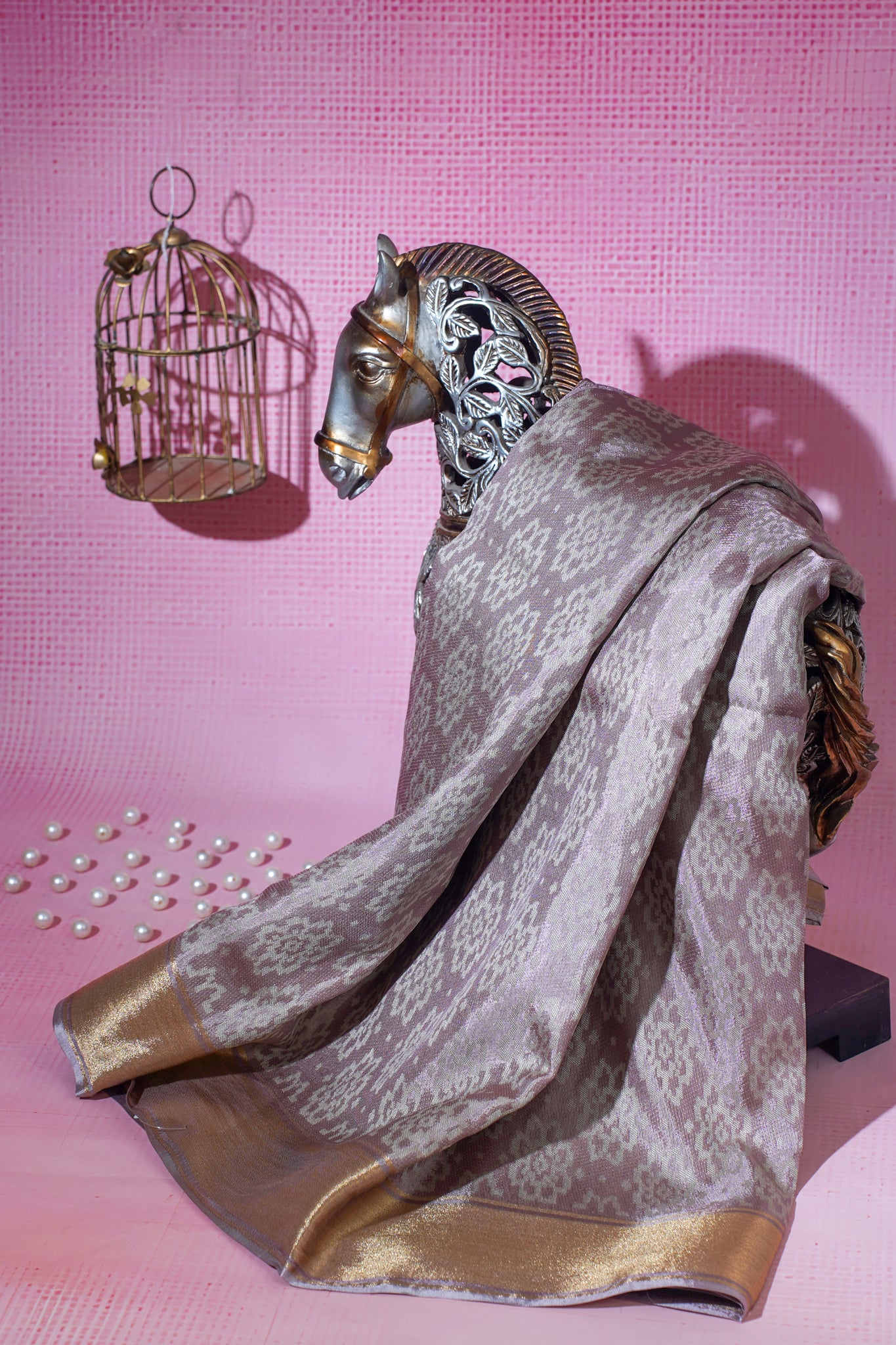 Pink Satin Georgette Saree with Intricate Patterns & Fancy Weave