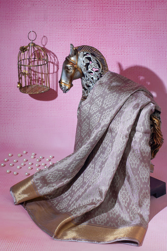Pink Satin Georgette Saree with Intricate Patterns & Fancy Weave