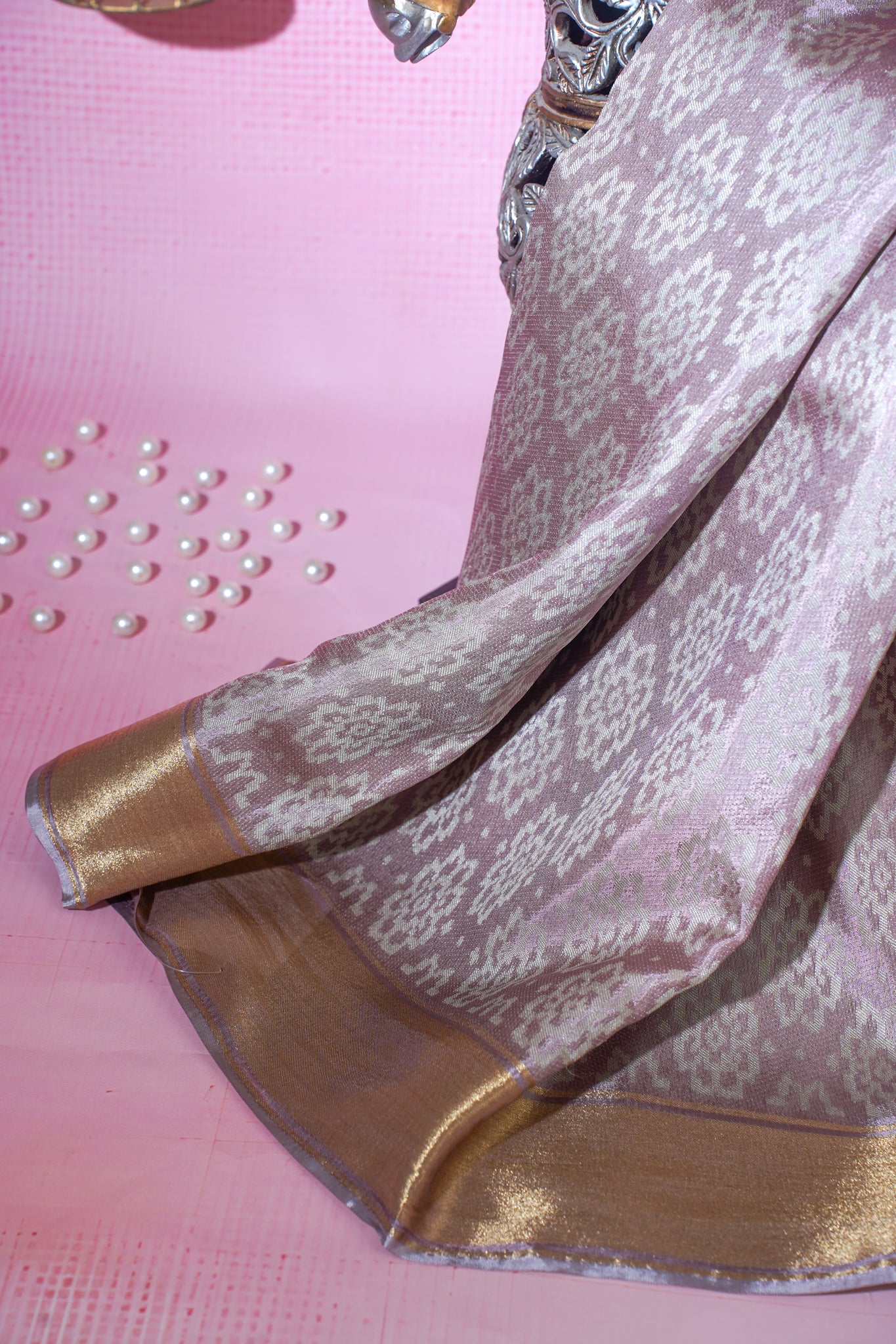 Pink Satin Georgette Saree with Intricate Patterns & Fancy Weave