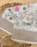 Off White Pure Mercerised Cotton Saree with Crush Texture