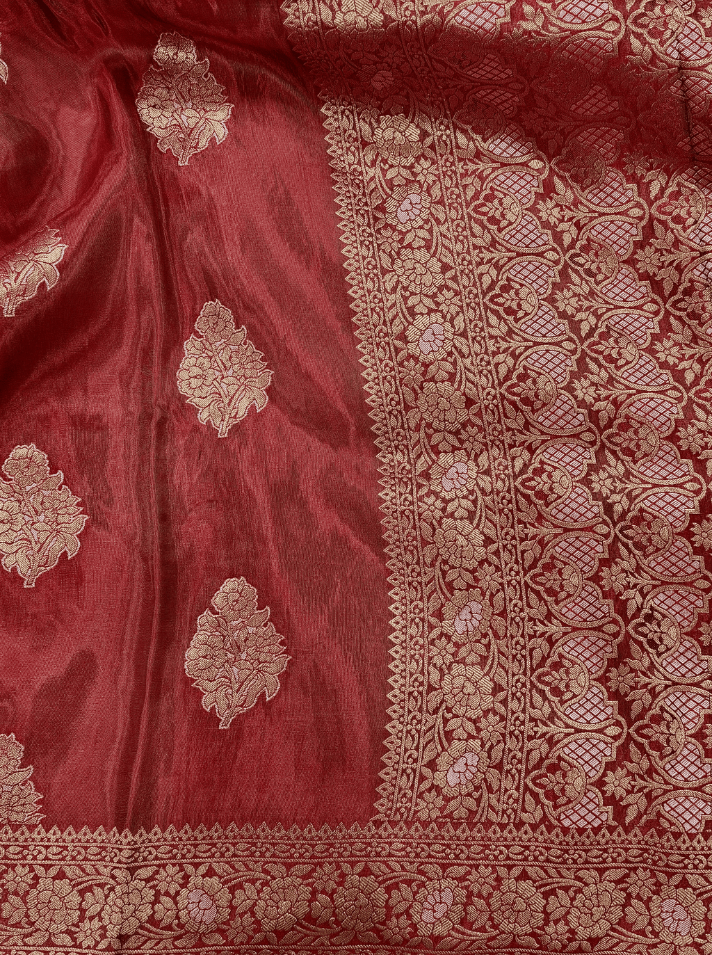 Rose Red Georgette Tissue Silk Saree