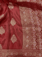 Rose Red Georgette Tissue Silk Saree
