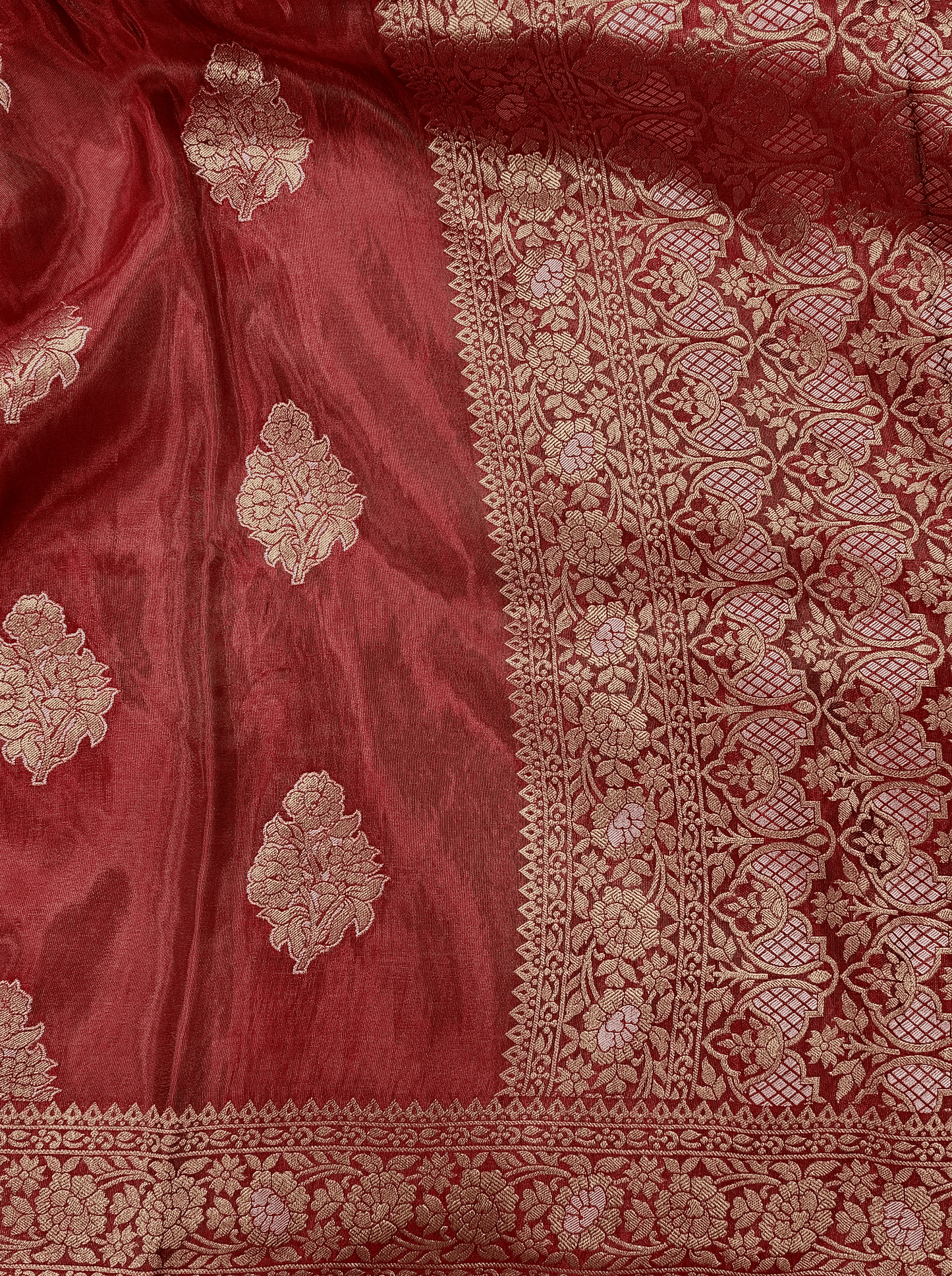 Rose Red Georgette Tissue Silk Saree