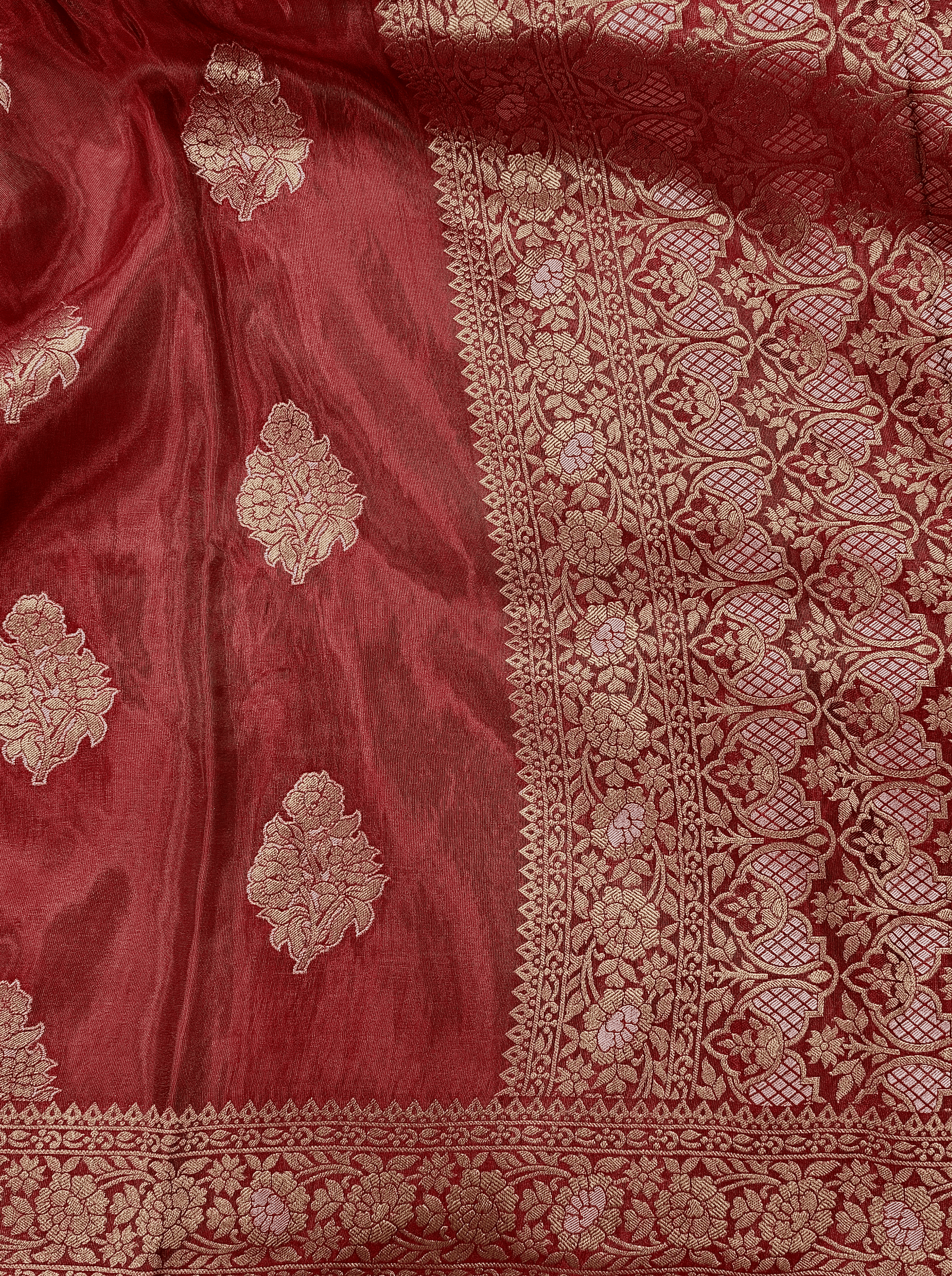 Rose Red Georgette Tissue Silk Saree