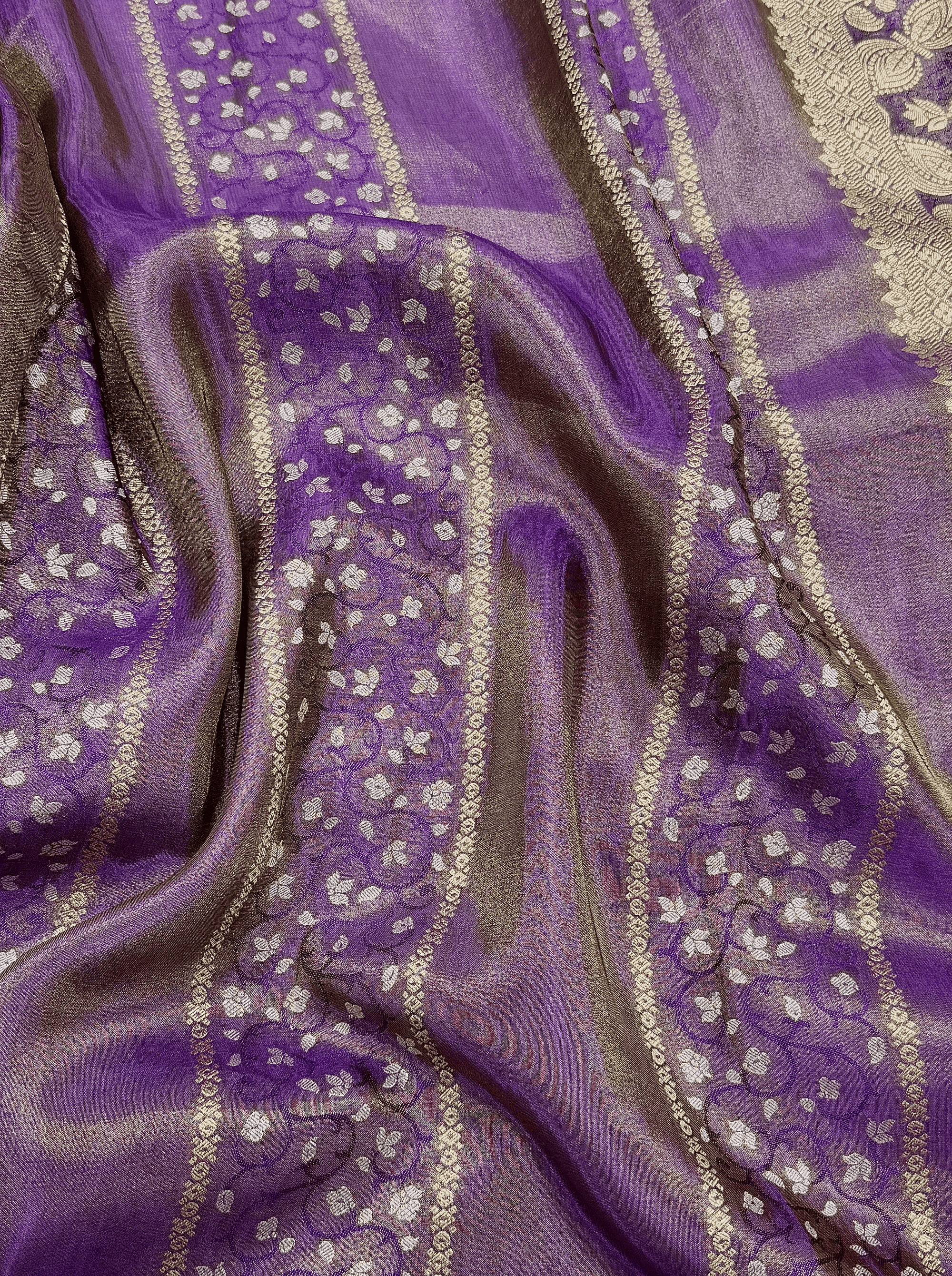 Lavender Purple  Georgette Tissue Silk Saree