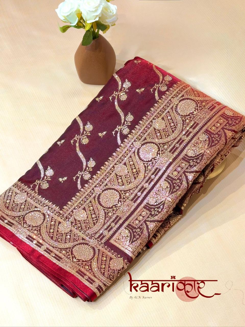 Premium Banarasi Saree with Swarovski Stone Work
