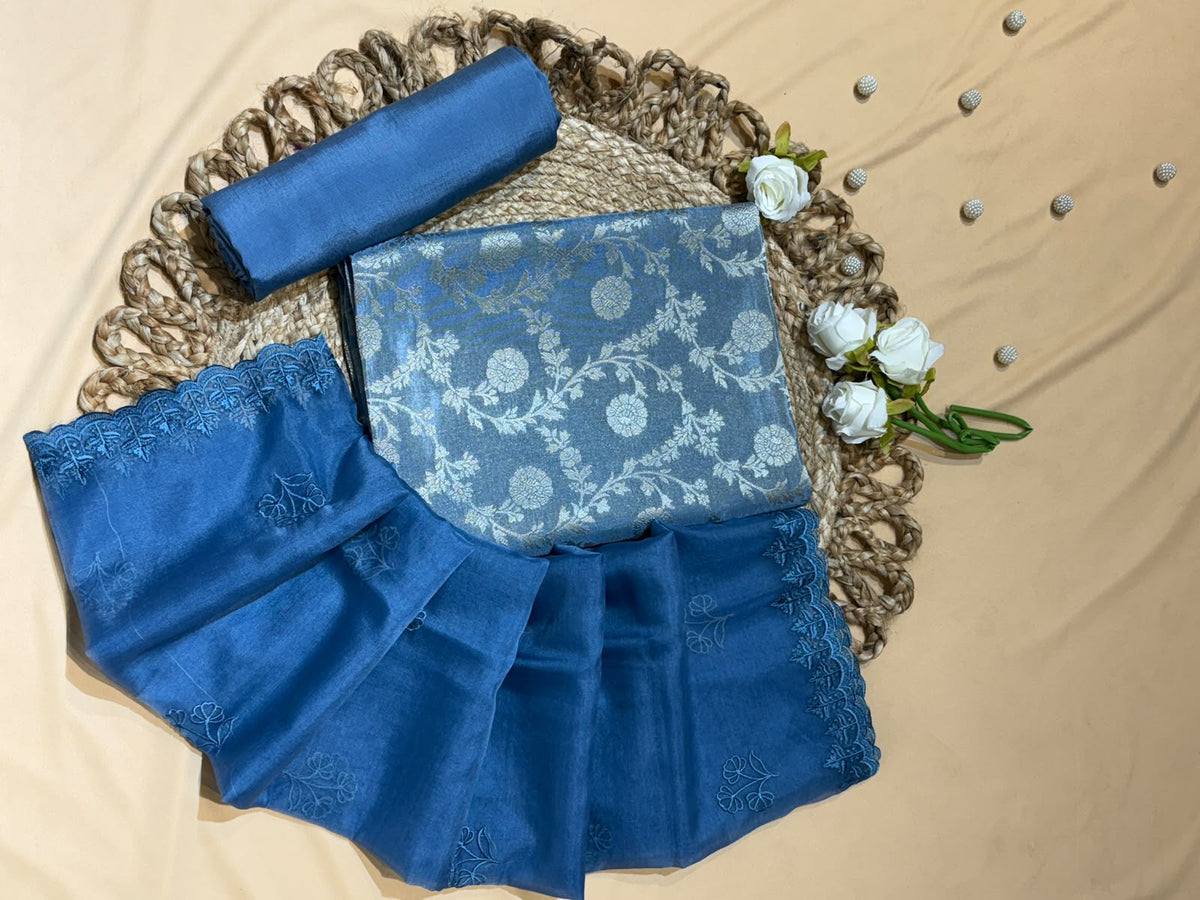 Suit Tissue Brocade with Organza Embroidered Dupatta (Unstitched)